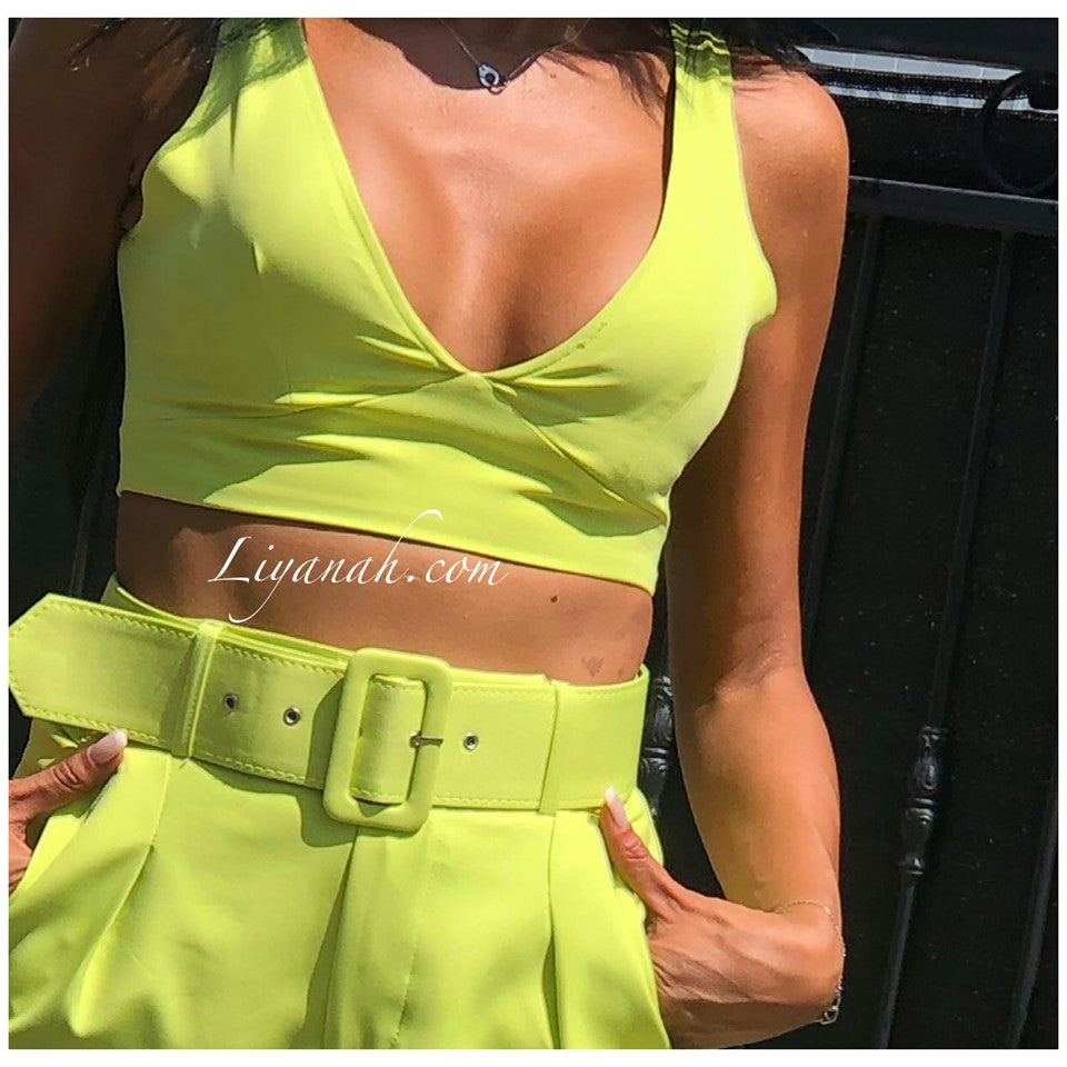 Ensemble Crop Top + Pantalon Modèle NATYA VERT PISTACHE