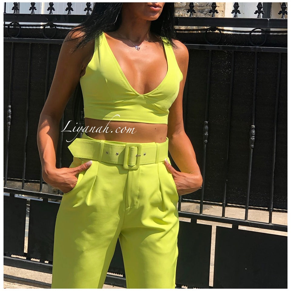 Ensemble Crop Top + Pantalon Modèle NATYA VERT PISTACHE