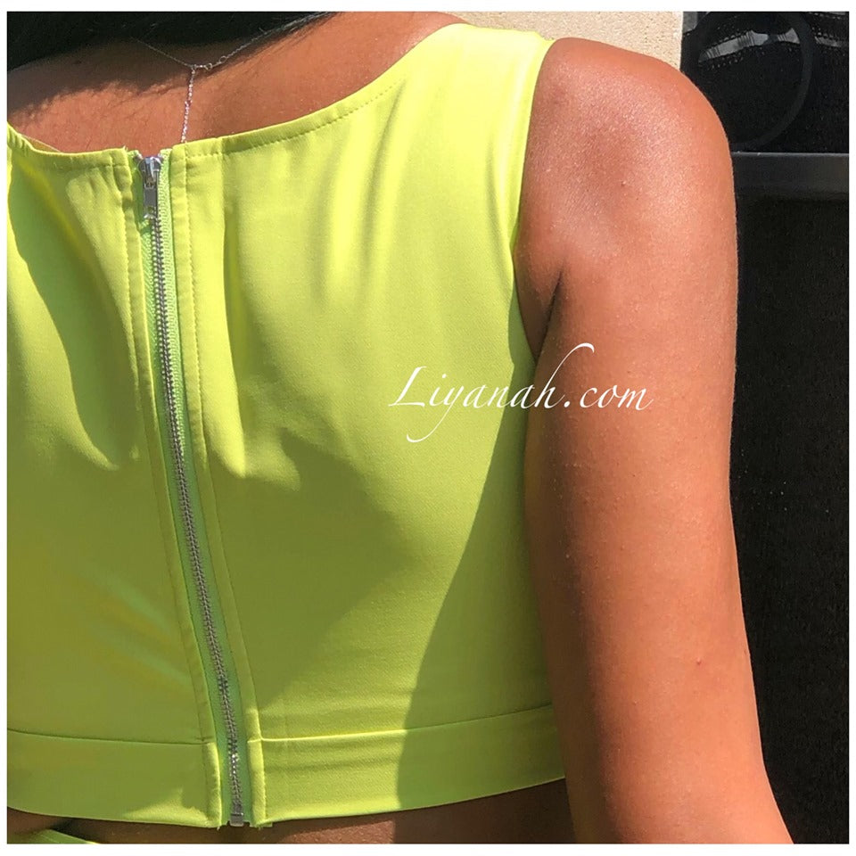 Ensemble Crop Top + Pantalon Modèle NATYA VERT PISTACHE