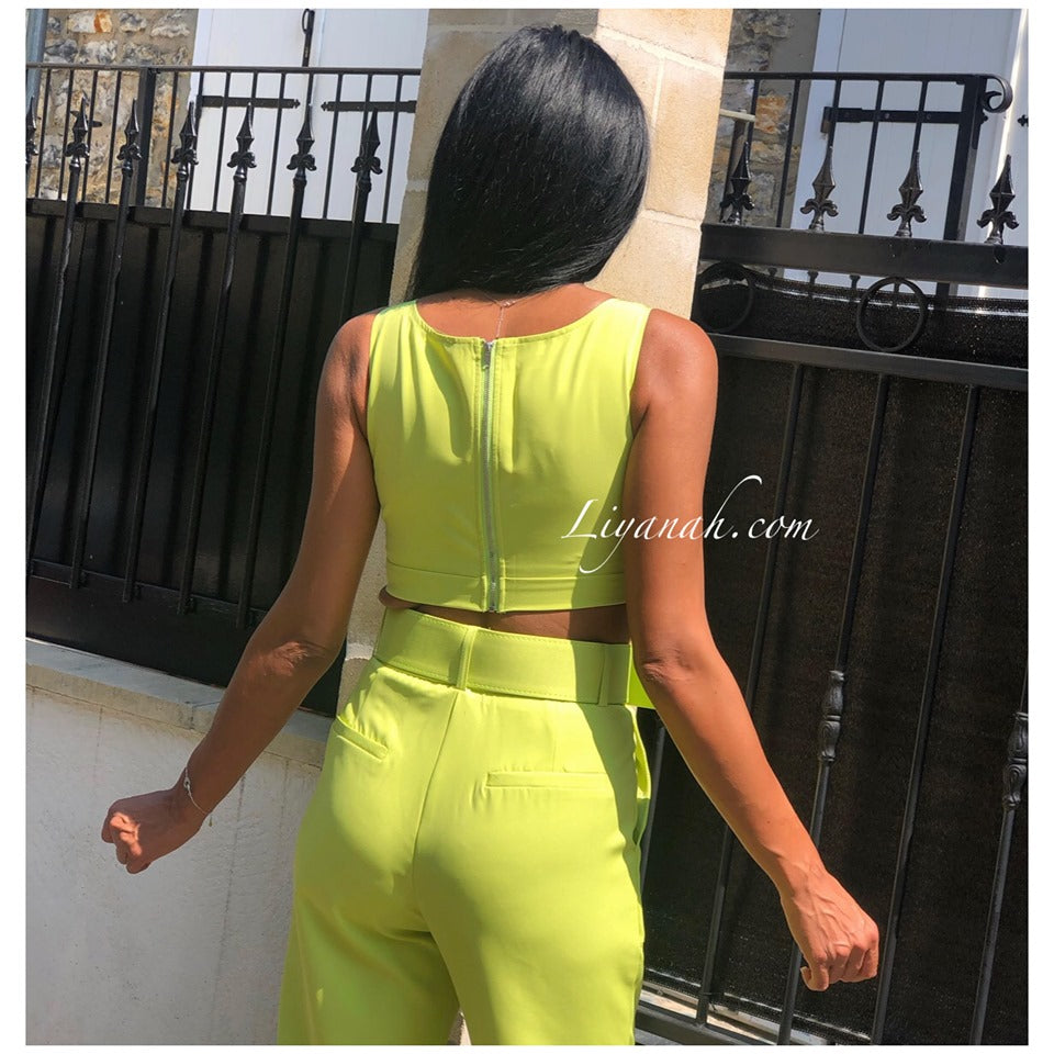 Ensemble Crop Top + Pantalon Modèle NATYA VERT PISTACHE