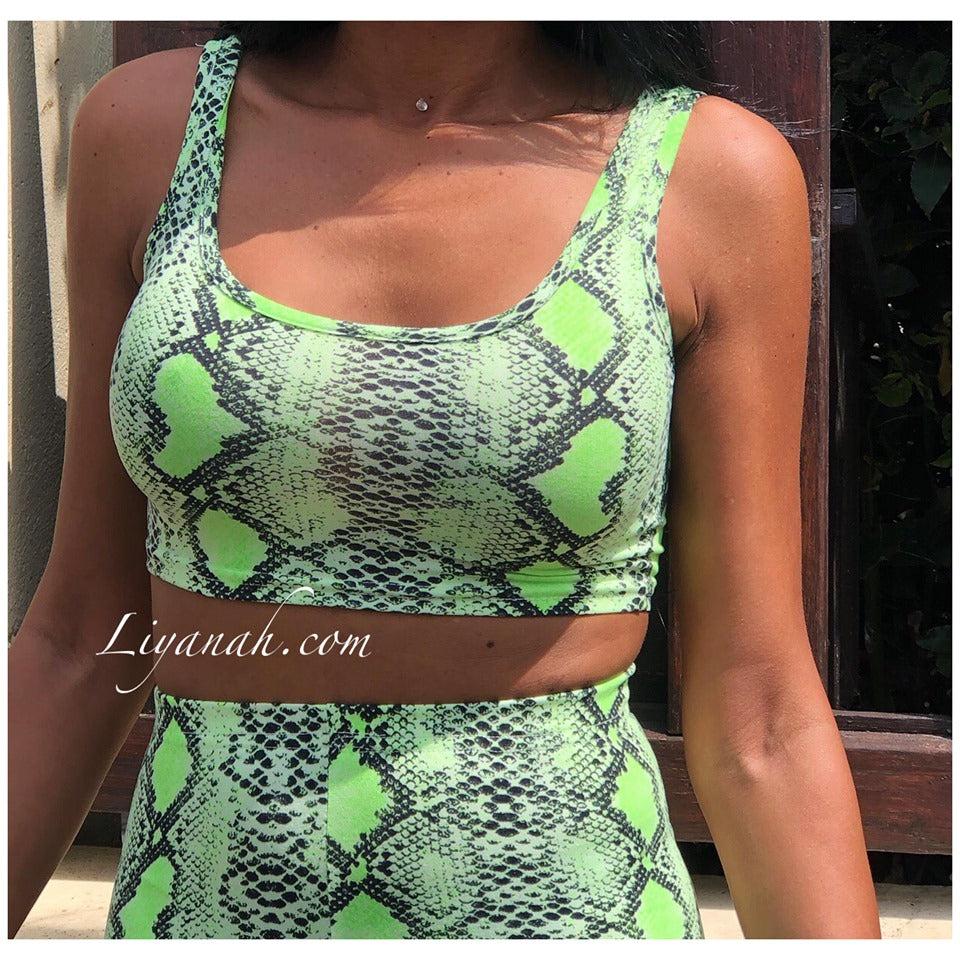 Ensemble Crop Top + Cycliste Modèle NOJA PYTHON VERT