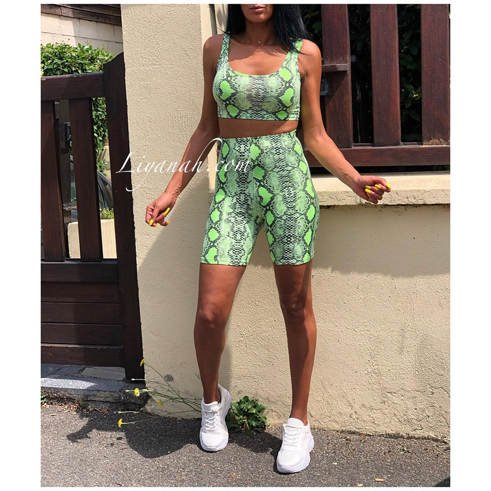 Ensemble Crop Top + Cycliste Modèle NOJA PYTHON VERT