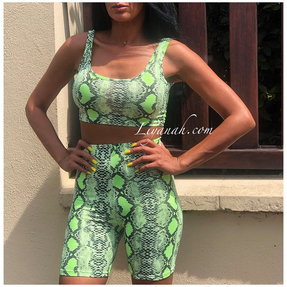 Ensemble Crop Top + Cycliste Modèle NOJA PYTHON VERT