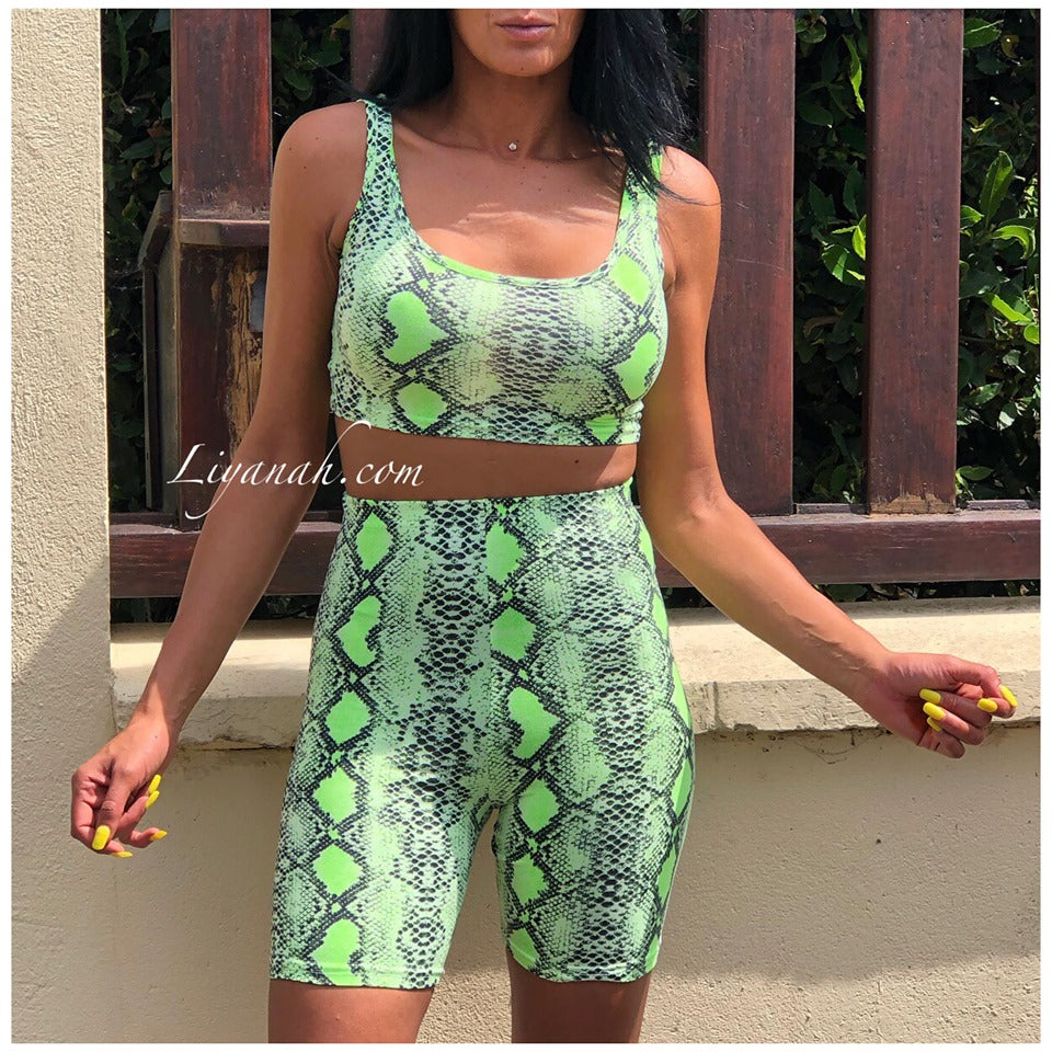 Ensemble Crop Top + Cycliste Modèle NOJA PYTHON VERT