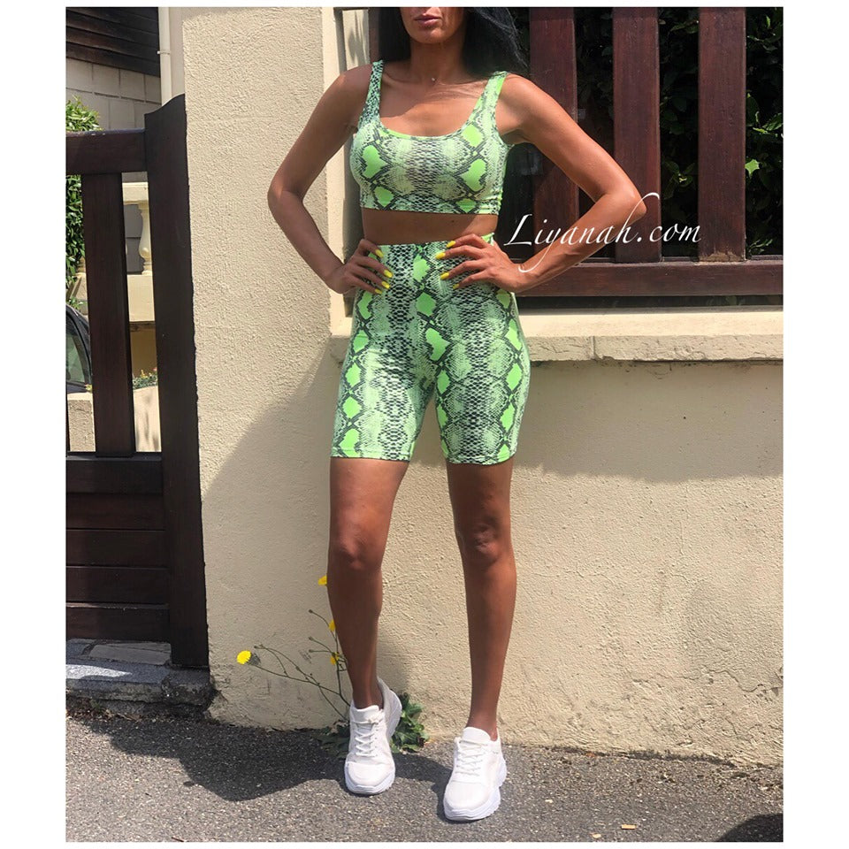 Ensemble Crop Top + Cycliste Modèle NOJA PYTHON VERT