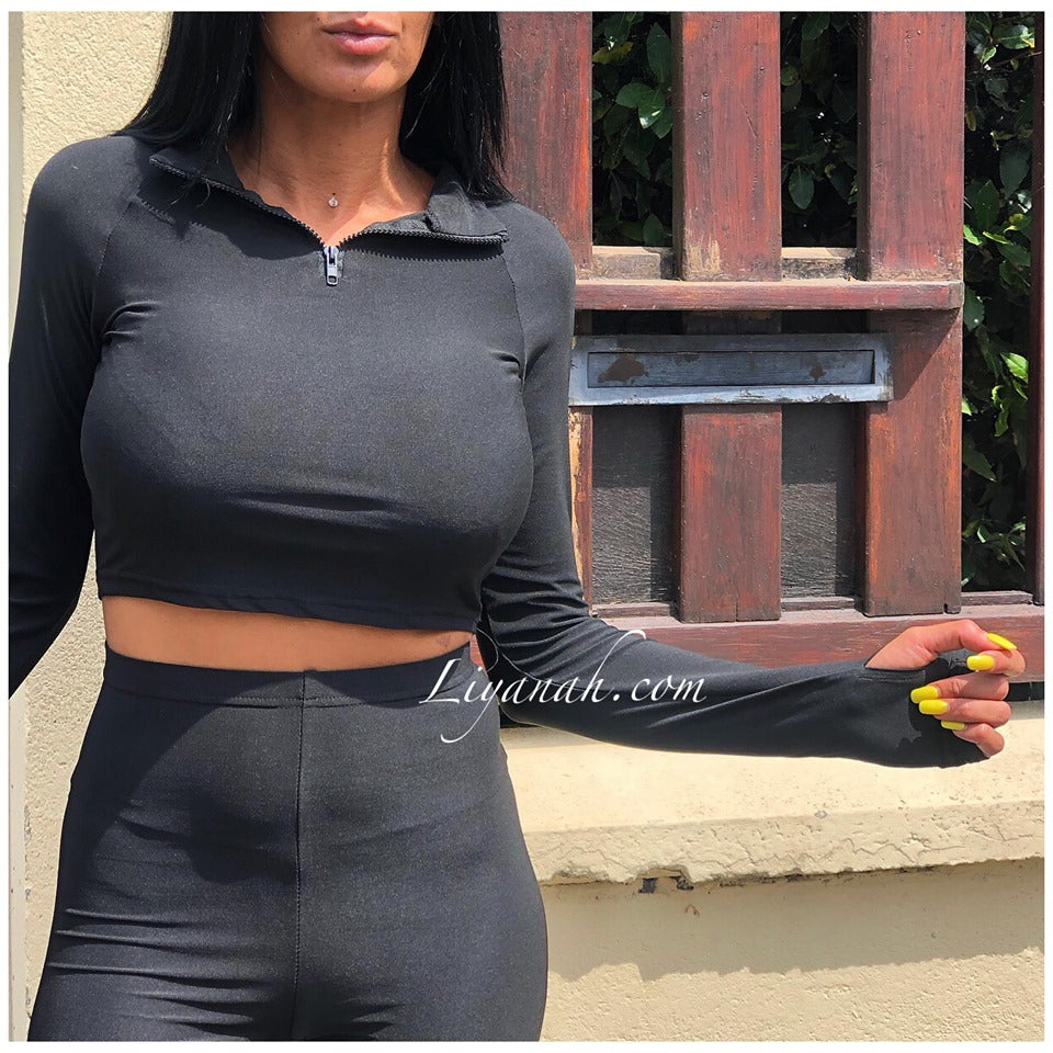 Ensemble Crop Top + Cycliste Modèle NOJARA NOIR