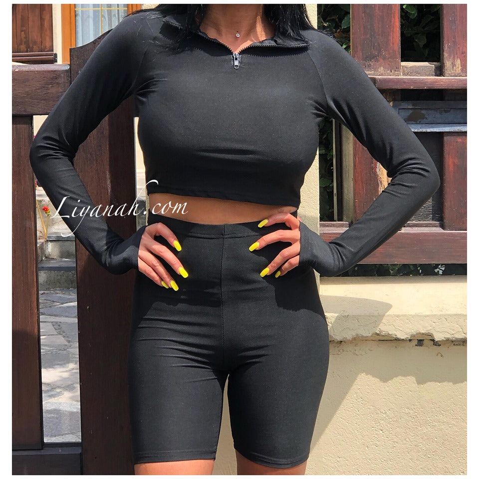 Ensemble Crop Top + Cycliste Modèle NOJARA NOIR