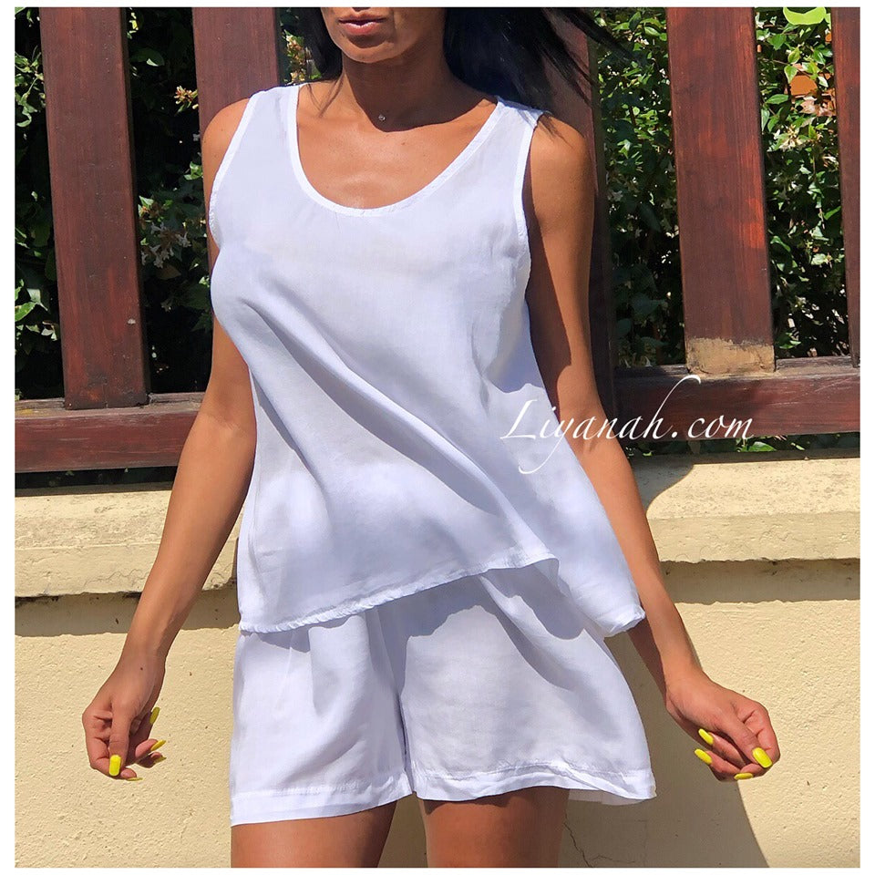 Ensemble Top + Short Modèle RAWDA BLANC