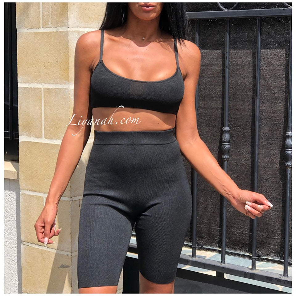 Ensemble Crop Top + Cycliste Modèle NEBYA NOIR