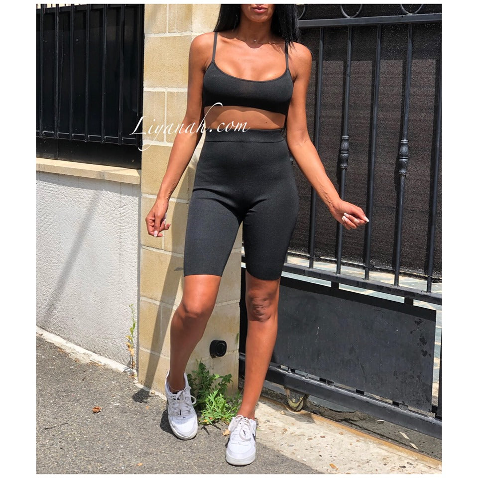 Ensemble Crop Top + Cycliste Modèle NEBYA NOIR