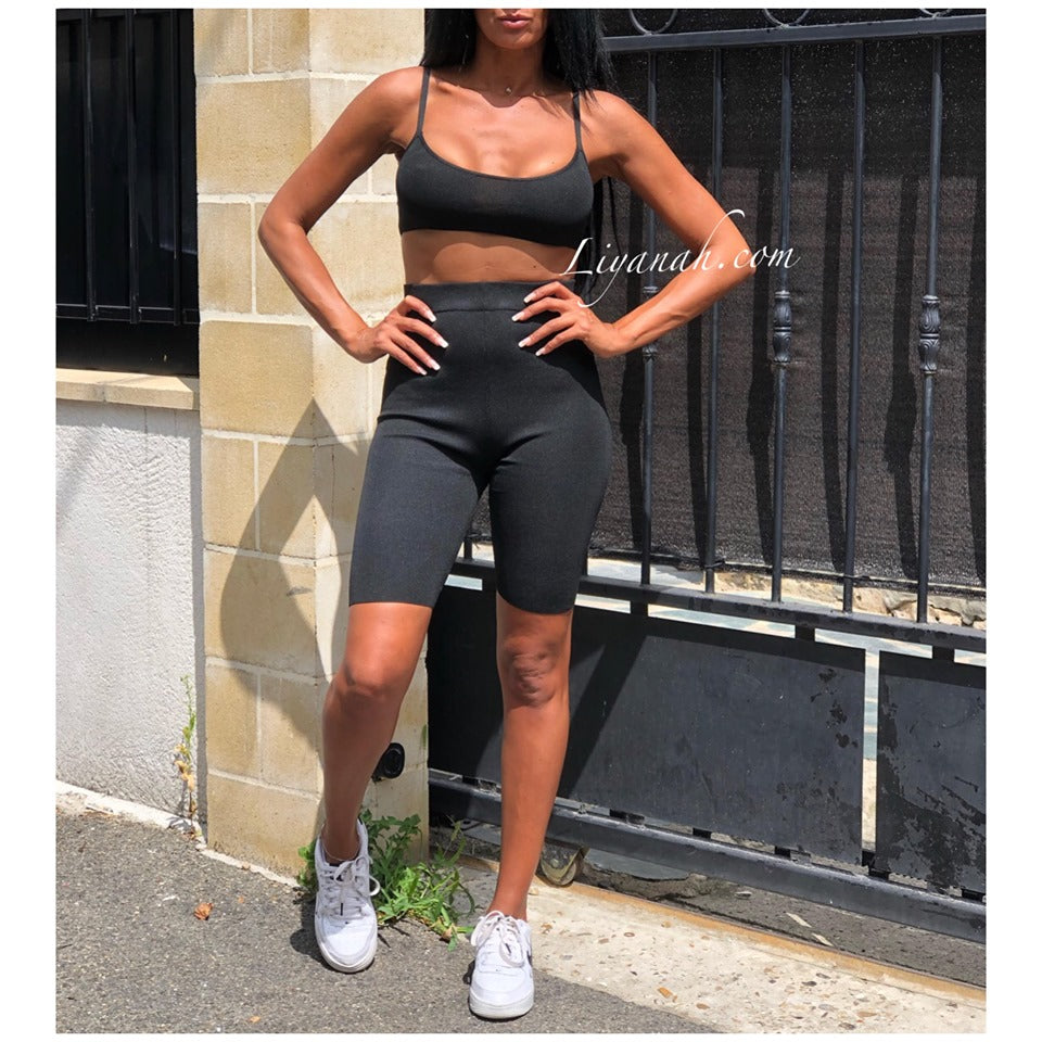 Ensemble Crop Top + Cycliste Modèle NEBYA NOIR