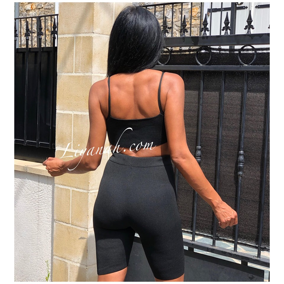 Ensemble Crop Top + Cycliste Modèle NEBYA NOIR