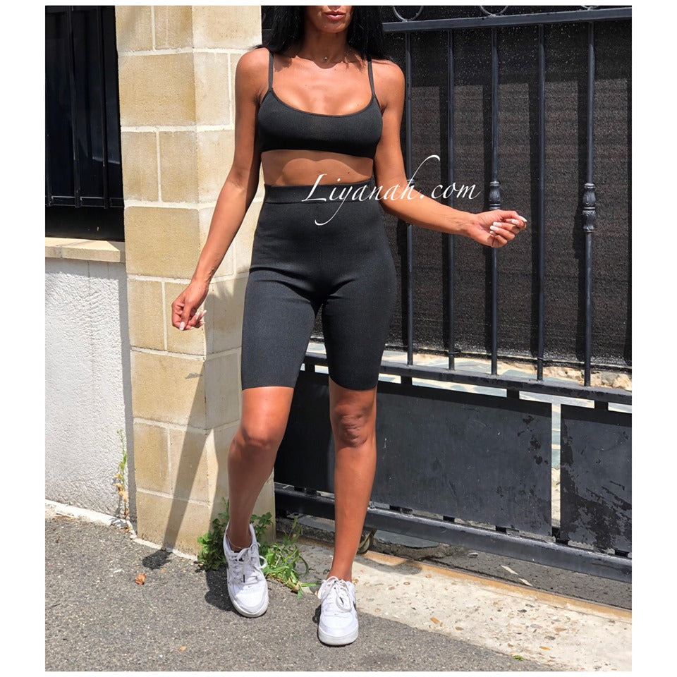 Ensemble Crop Top + Cycliste Modèle NEBYA NOIR