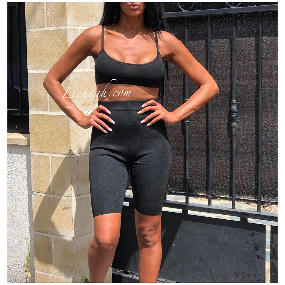 Ensemble Crop Top + Cycliste Modèle NEBYA NOIR