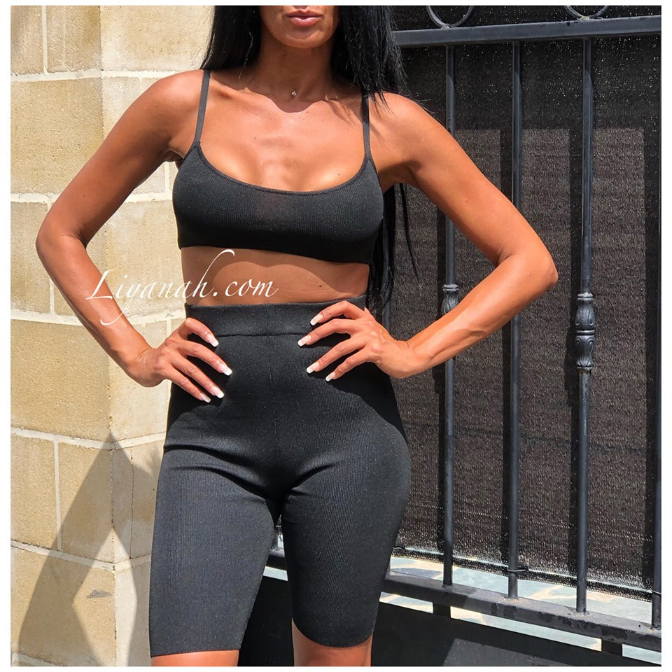 Ensemble Crop Top + Cycliste Modèle NEBYA NOIR