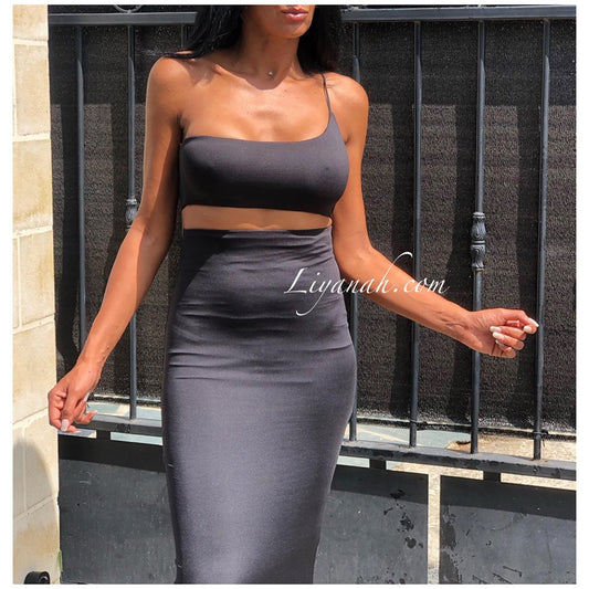 Ensemble Crop Top + Jupe Modèle SILYA NOIR