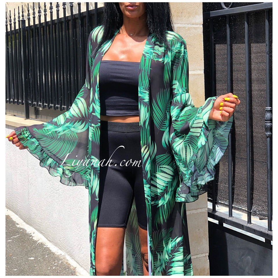 Kimono Long Modèle ETHYA Noir/Vert