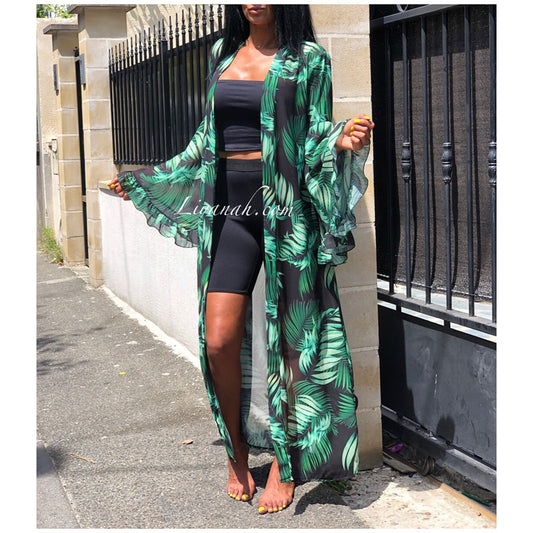 Kimono Long Modèle ETHYA Noir/Vert