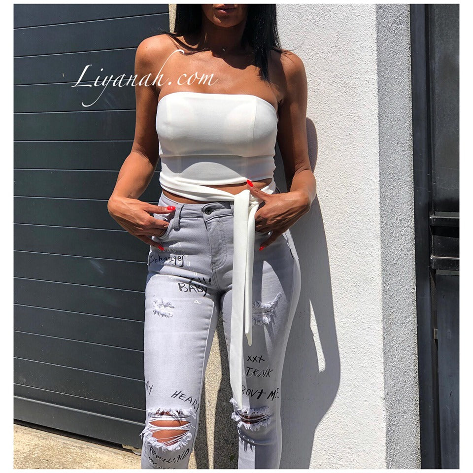 Crop Top Modèle ARENYA BLANC