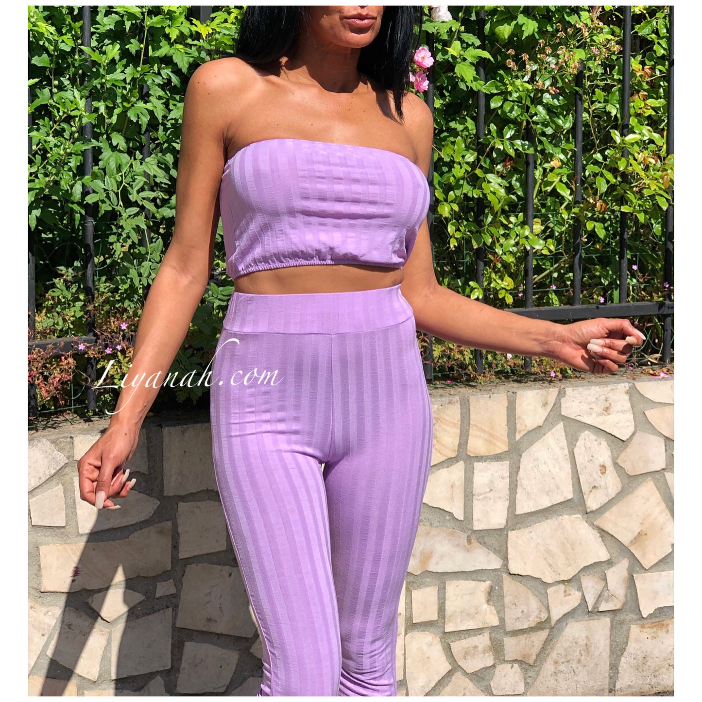 Ensemble Crop Top bandeau + Pantalon Modèle KAMAYA LAVANDE