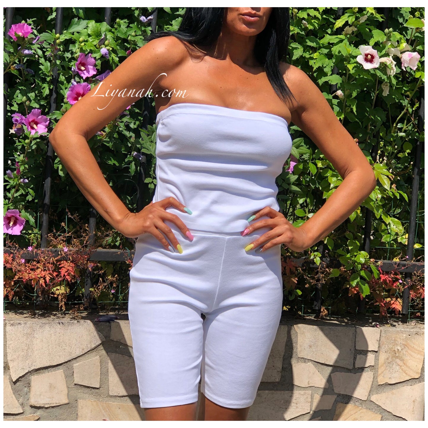 Ensemble Crop Top + Cycliste Modèle HOANIA BLANC