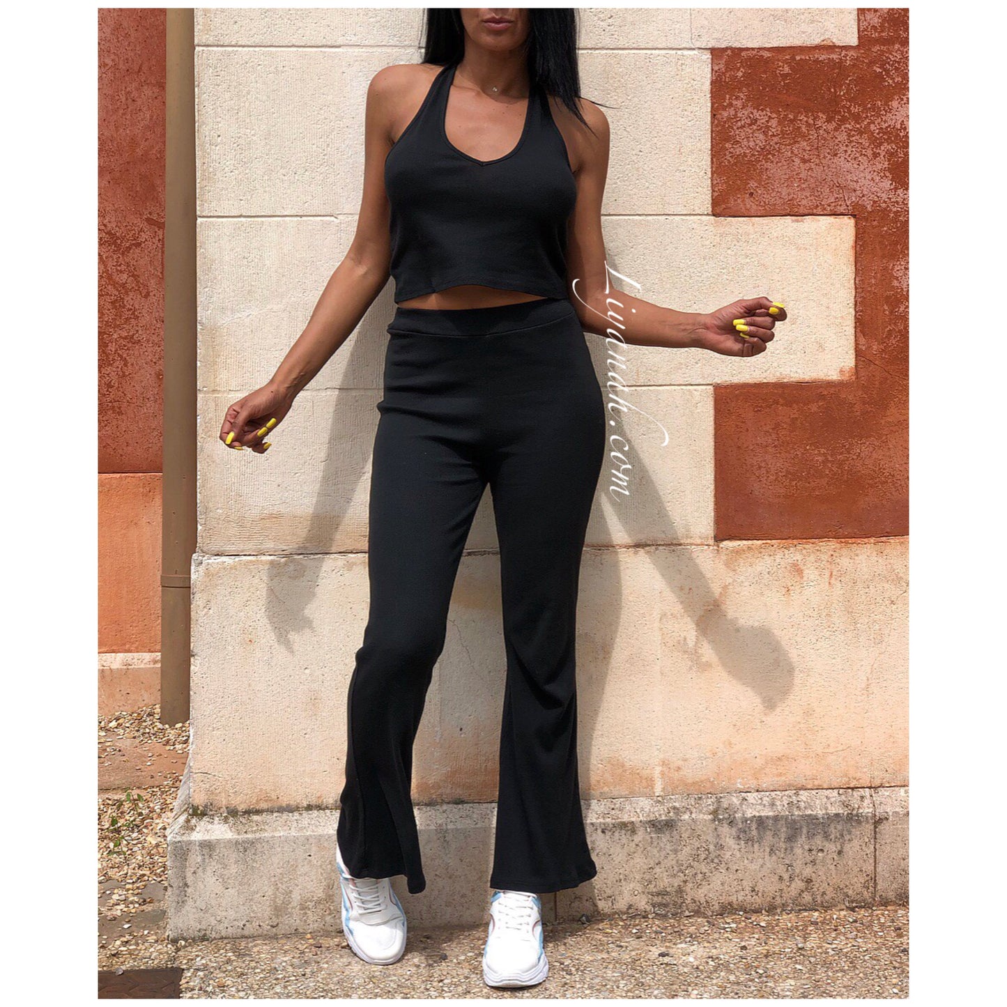 Ensemble Crop Top + Pantalon MYLINE Noir ou Rouge