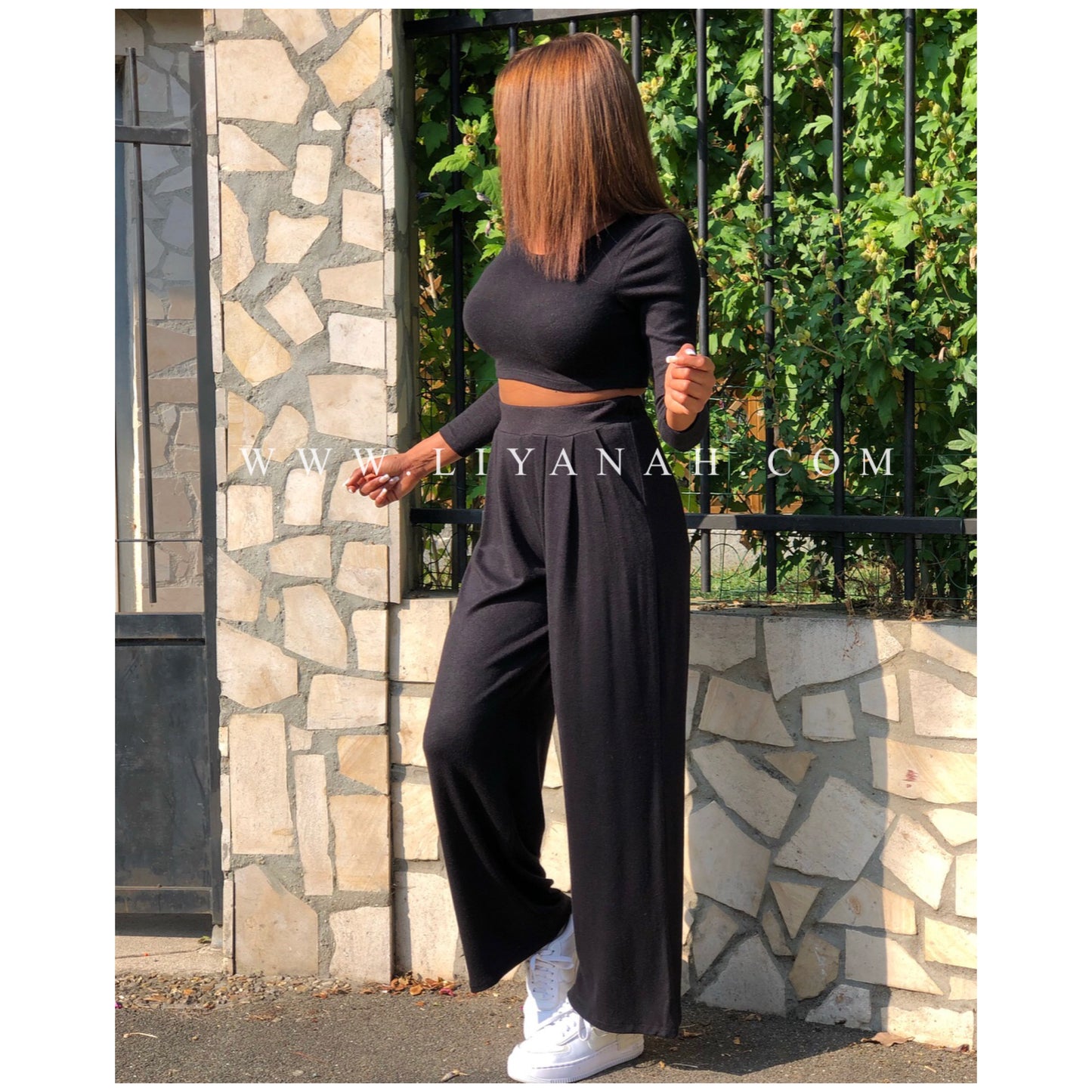 Ensemble Crop Top + Pantalon Modèle MAKYA NOIR