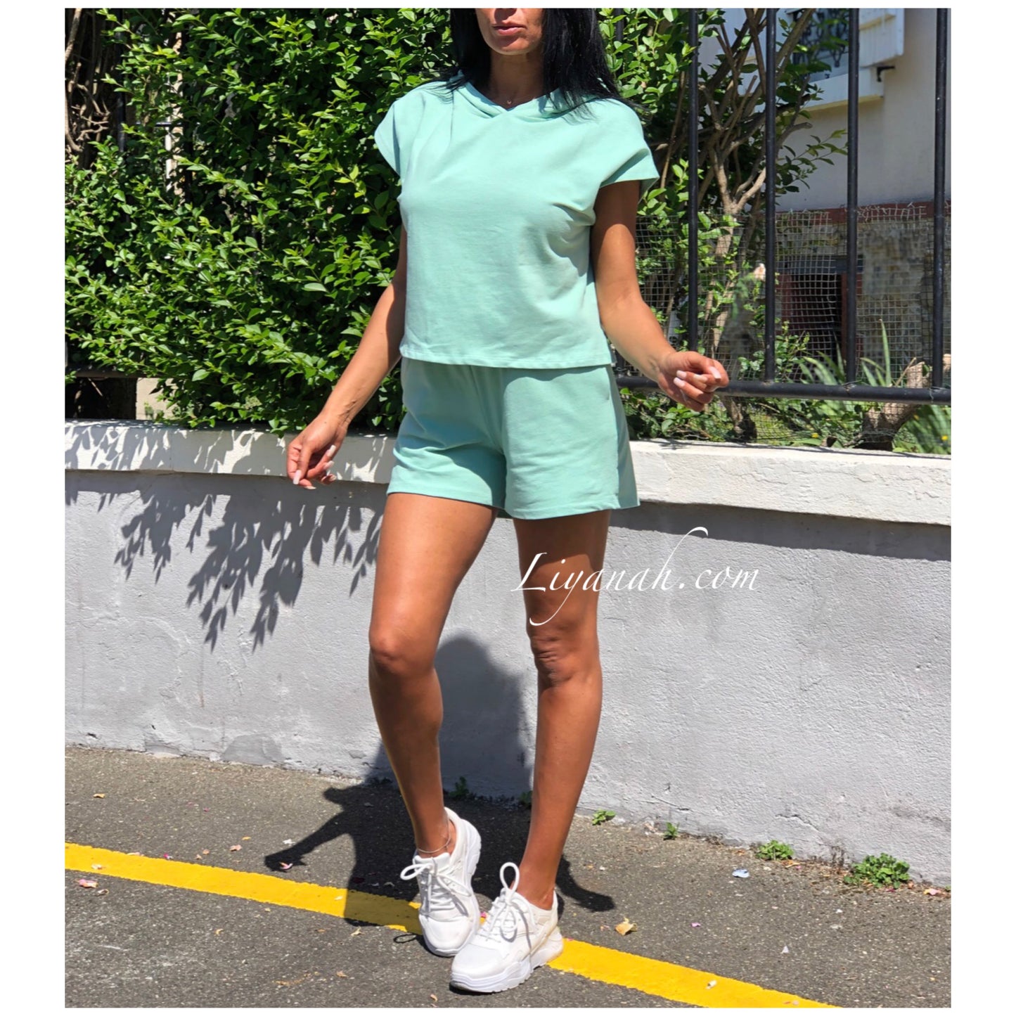 Ensemble Sweat + Short Modèle YANKELA VERT