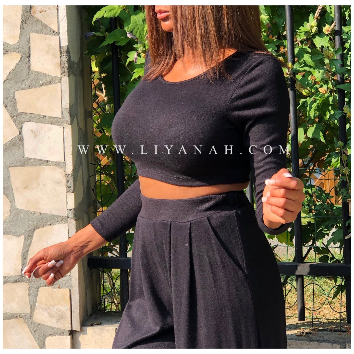 Ensemble Crop Top + Pantalon Modèle MAKYA NOIR