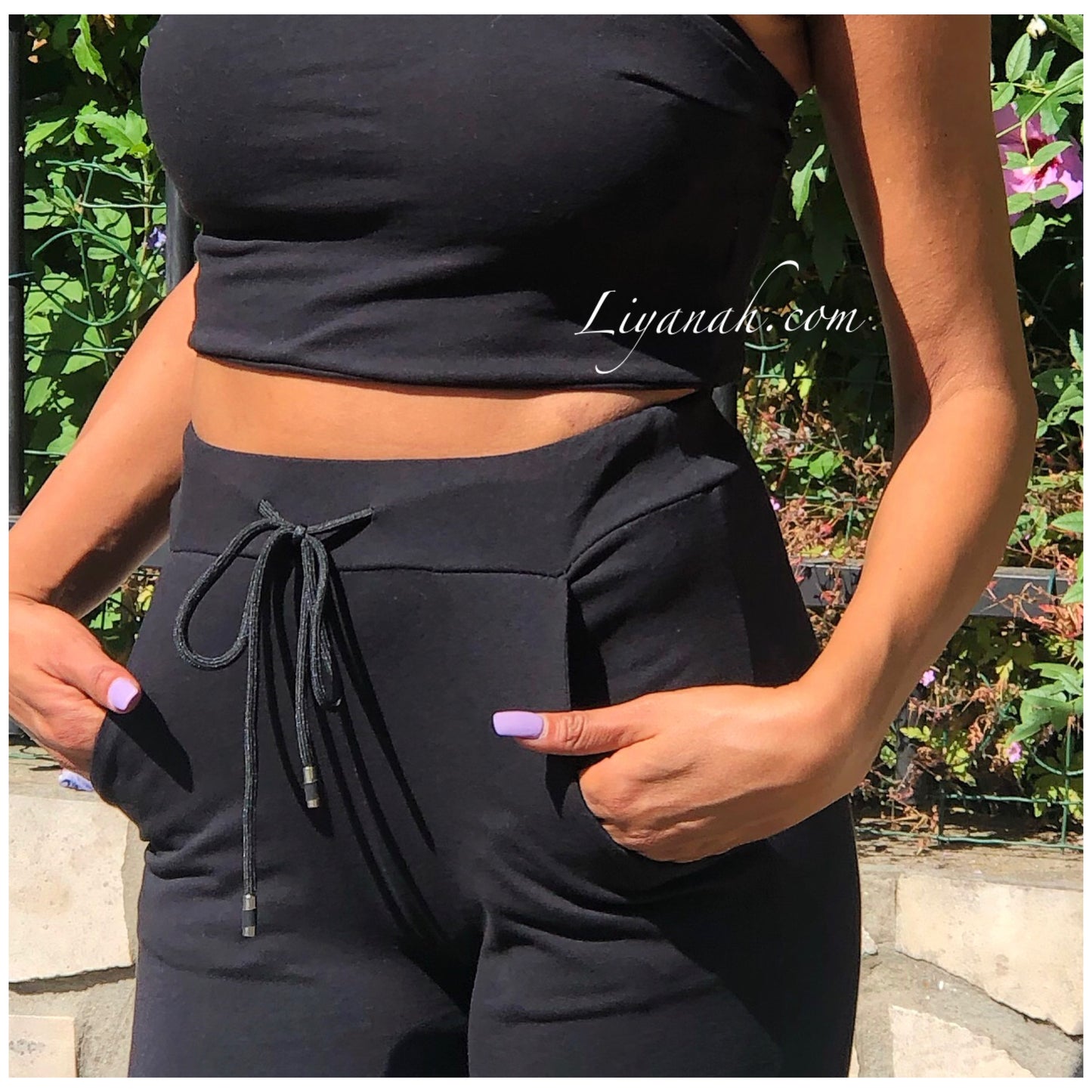 Ensemble Crop Top bandeau + Pantalon Modèle JARA NOIR