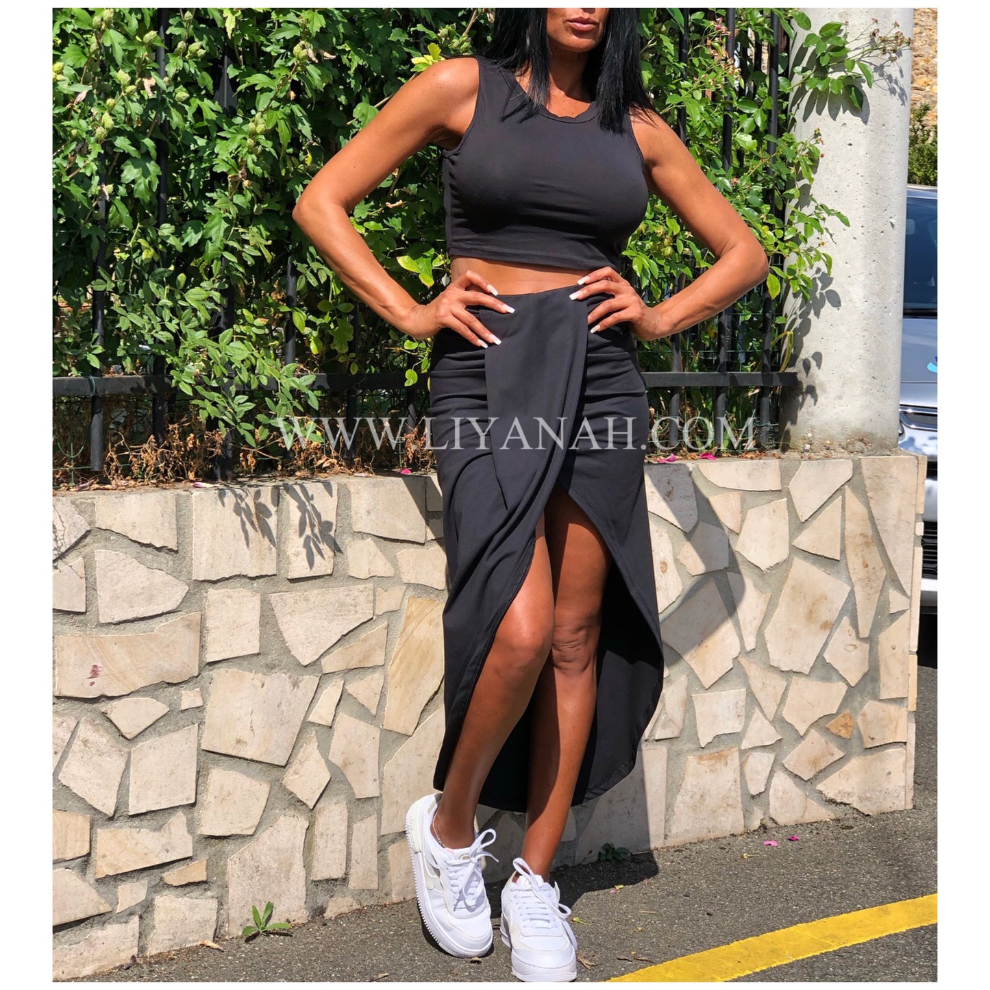 Ensemble Crop Top + Jupe  Modèle CIARA NOIR, BLANC ou LAVANDE