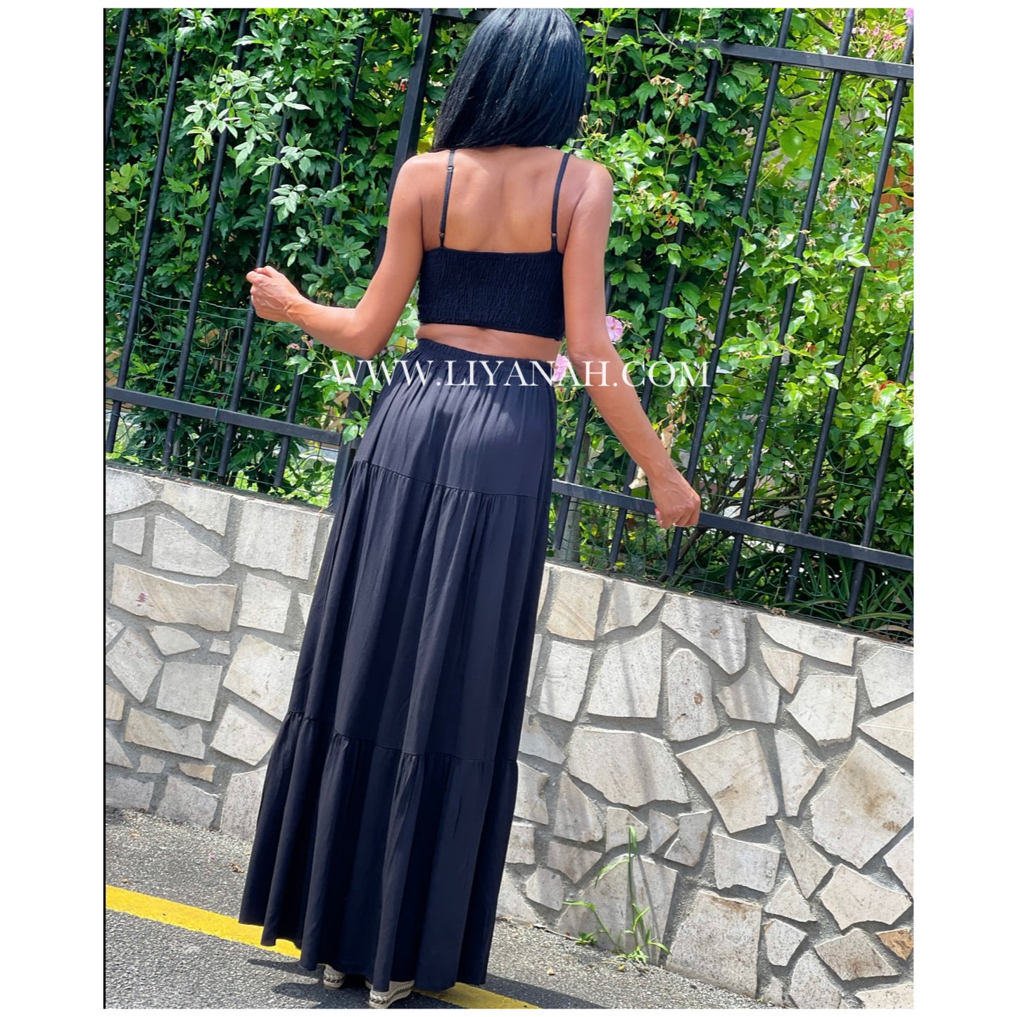 Ensemble Crop Top + Jupe Modèle ESMARA NOIR