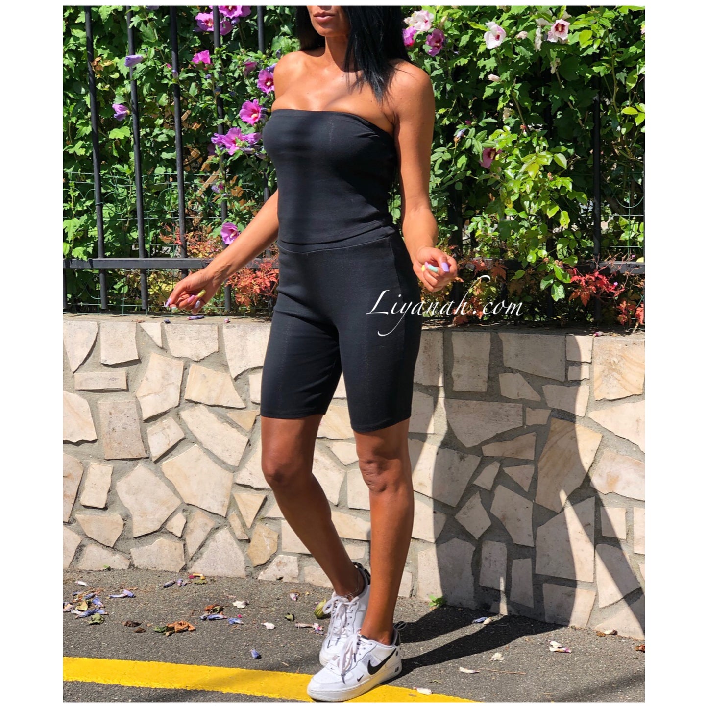 Ensemble Crop Top + Cycliste Modèle HOANIA NOIR