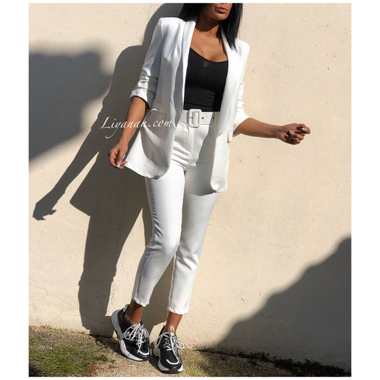 Tailleur Veste + Pantalon Modèle ROMANA BLANC