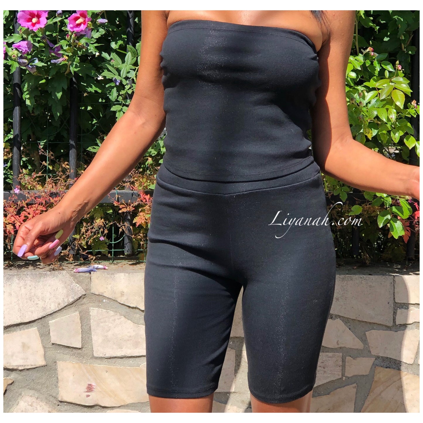 Ensemble Crop Top + Cycliste Modèle HOANIA NOIR