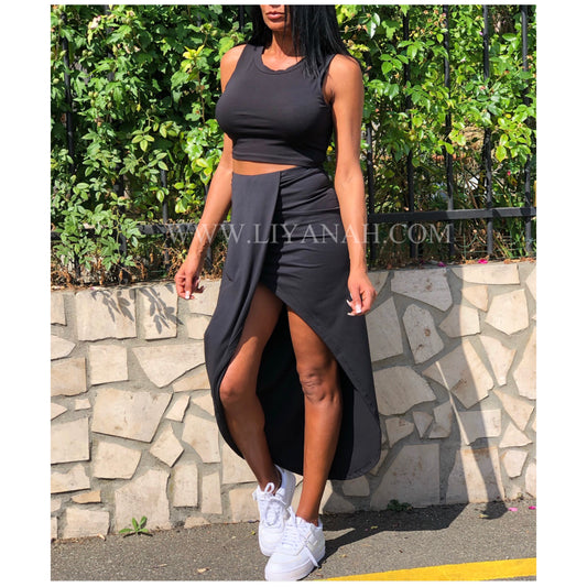 Ensemble Crop Top + Jupe  Modèle CIARA NOIR, BLANC ou LAVANDE