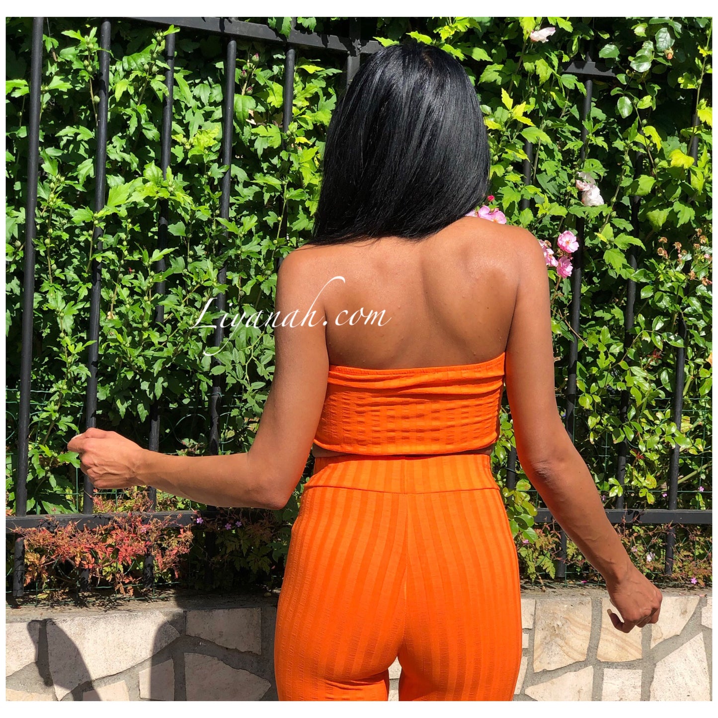 Ensemble Crop Top bandeau + Pantalon Modèle KAMAYA ORANGE