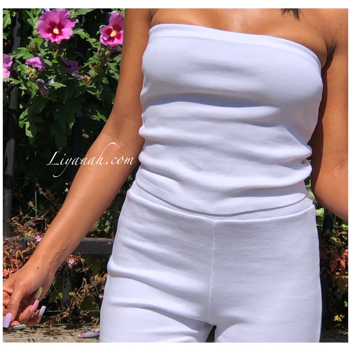 Ensemble Crop Top + Cycliste Modèle HOANIA BLANC