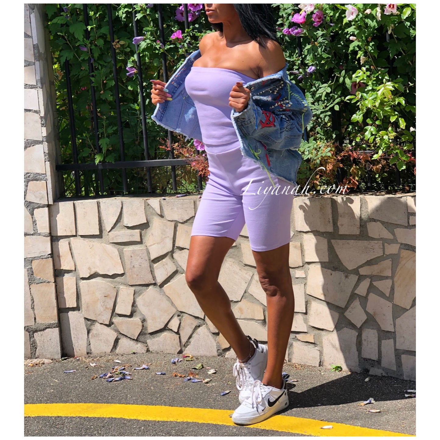 Ensemble Crop Top + Cycliste Modèle HOANIA LAVANDE