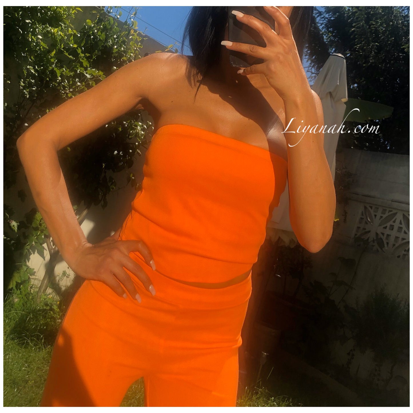 Ensemble Crop Top + Pantalon Modèle NYKARA ORANGE CLAIR