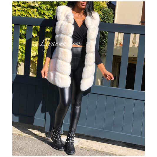 Veste Courte sans manches fausse fourrure  Modèle MEYAKA BLANC