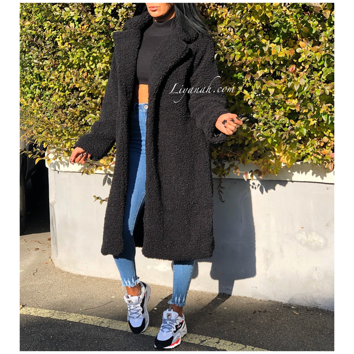 Teddy Coat Long OVERSIZE (COUPE LARGE) Modèle LEANA NOIR