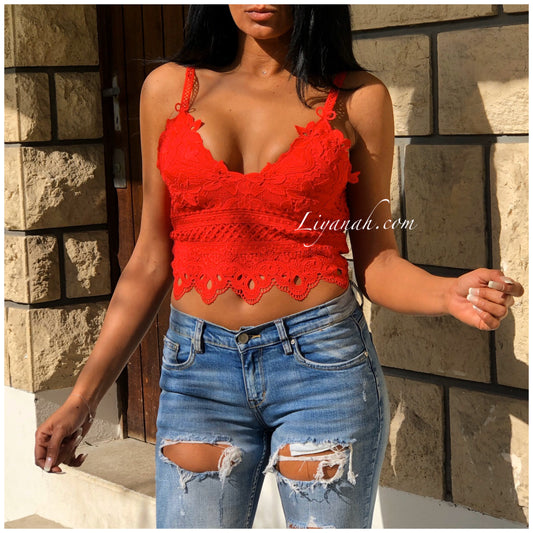 Crop Top Dentelle Modèle AGATHE / 5 Couleurs