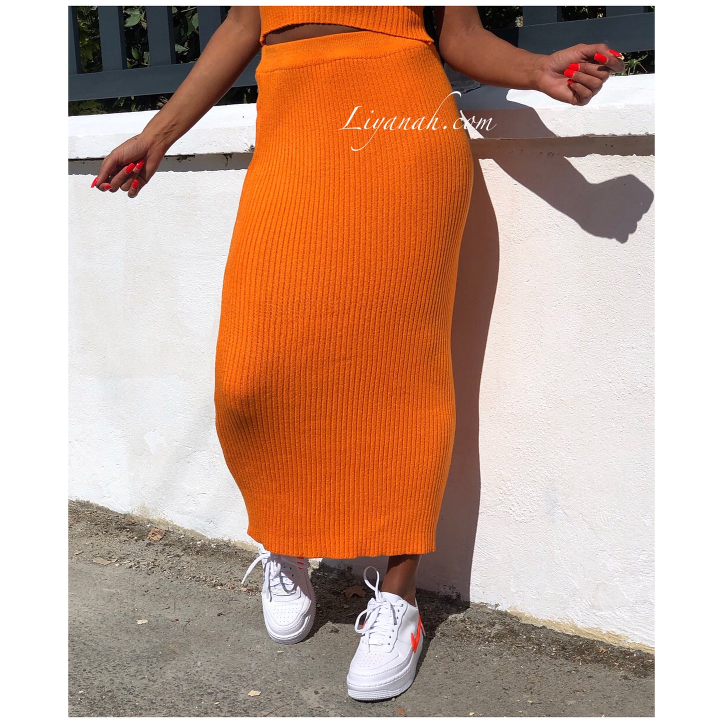 Ensemble Pull / Jupe longue Modèle CASEY ORANGE