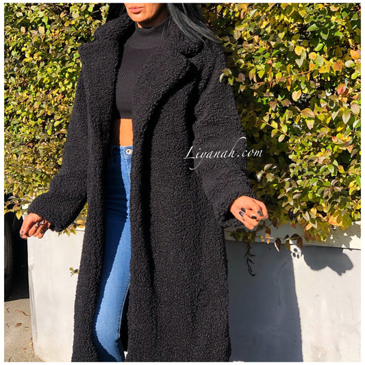 Teddy Coat Long OVERSIZE (COUPE LARGE) Modèle LEANA NOIR