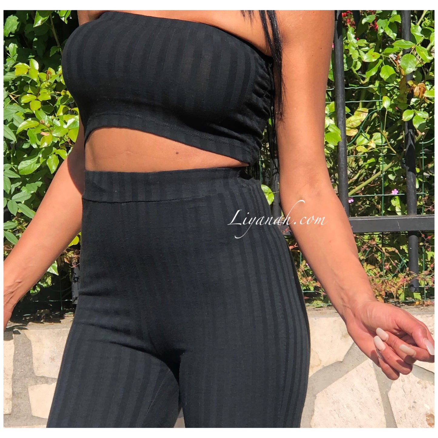 Ensemble Crop Top bandeau + Pantalon Modèle KAMAYA NOIR