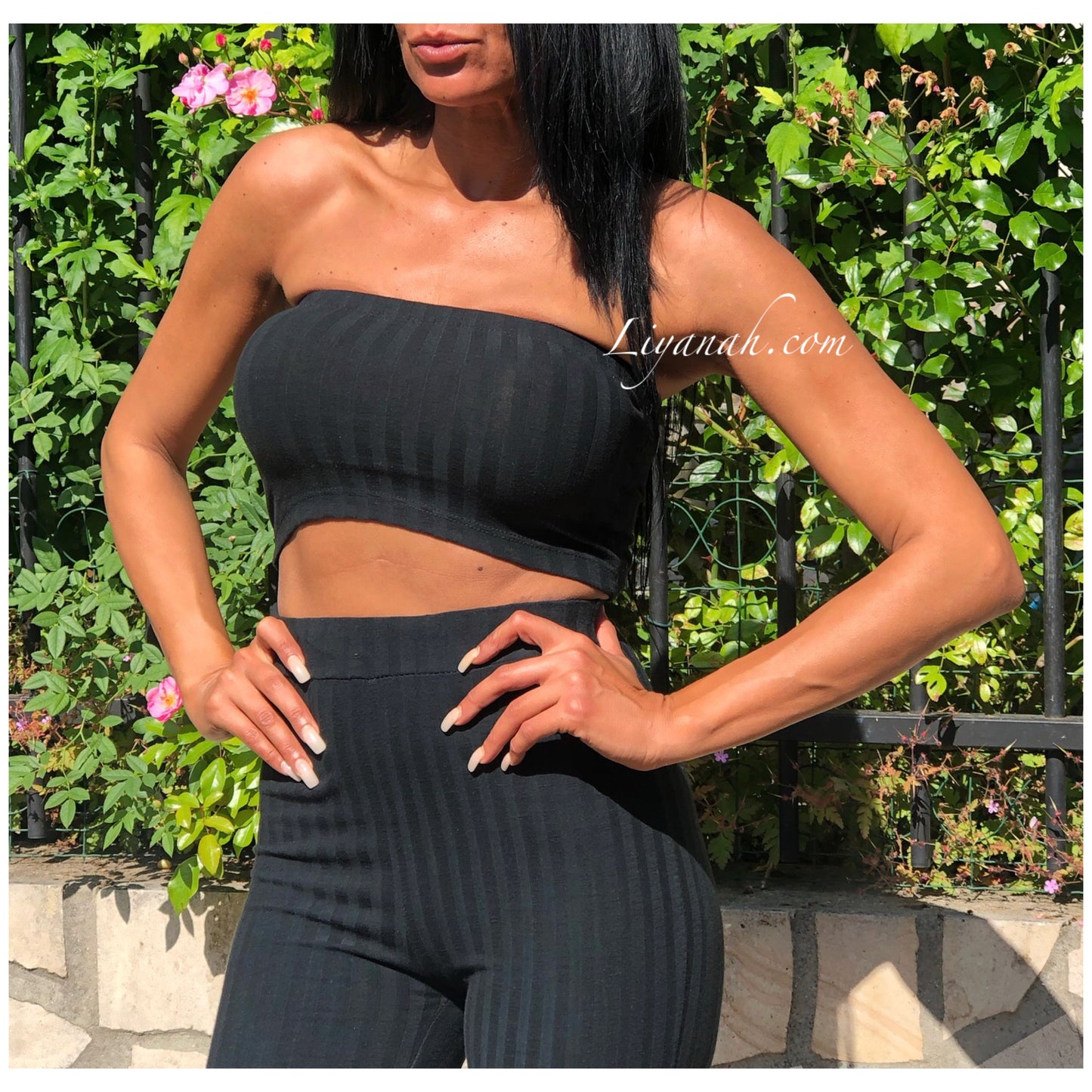 Ensemble Crop Top bandeau + Pantalon Modèle KAMAYA NOIR