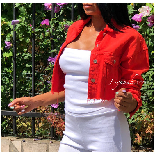 VESTE JEAN COURTE ORANGE Modèle SANANA