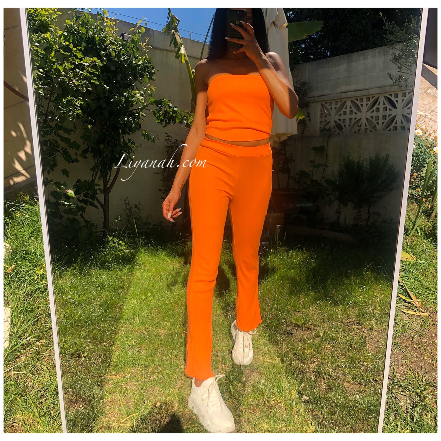 Ensemble Crop Top + Pantalon Modèle NYKARA ORANGE CLAIR