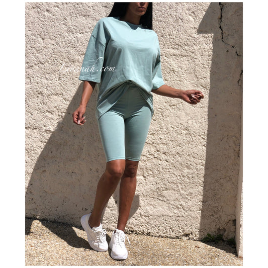 Ensemble T-shirt + Cycliste Modèle ADELA VERT D’EAU